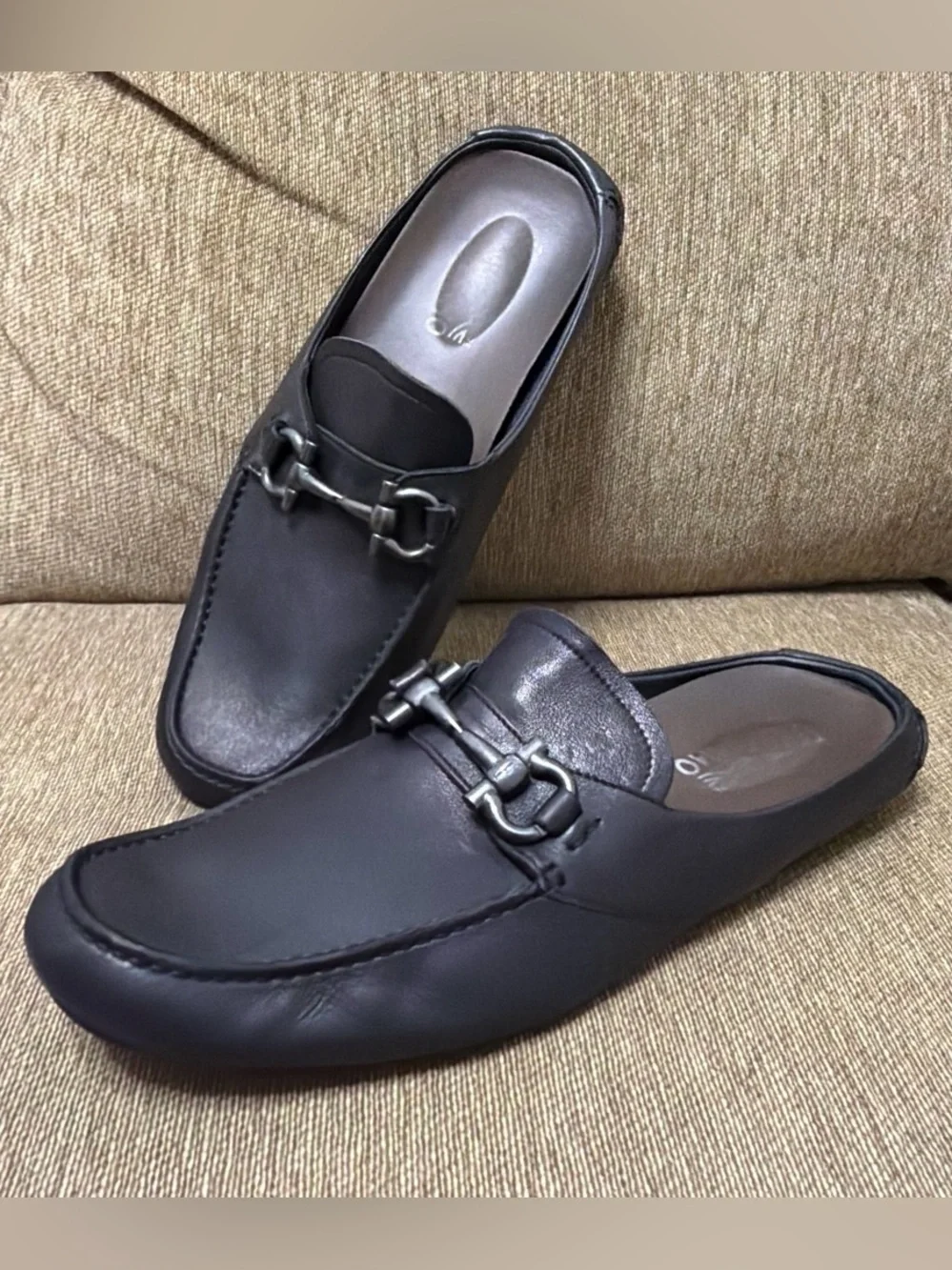 Salvatore Ferragamo Men's Black Leather, Iconic Gancini HardwareSlip-On Mules 11
